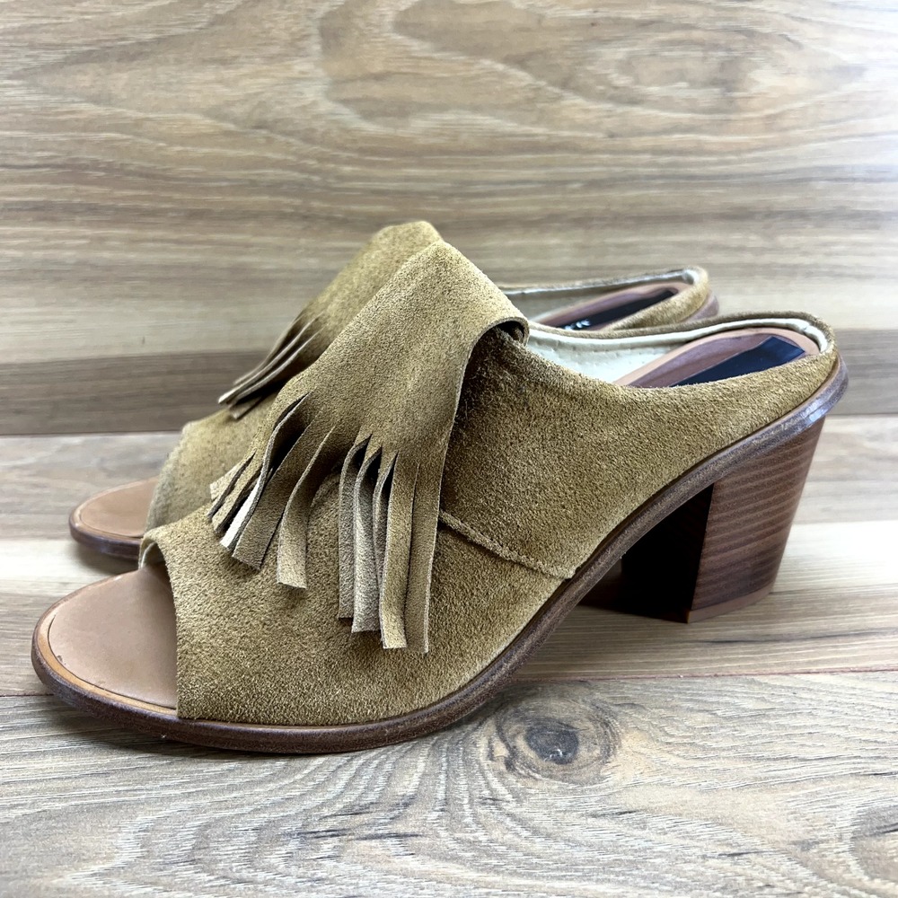 Matt Bernson Sandals 8.5‎ Tan Suede Finge Boho Block Heel - Picture 7 of 11